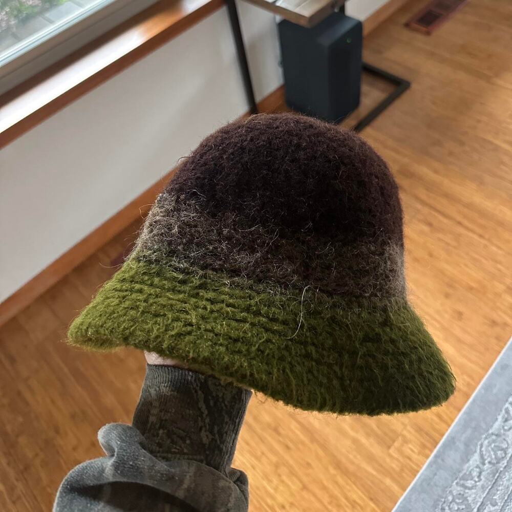 Free People Green and Brown Wool Hat